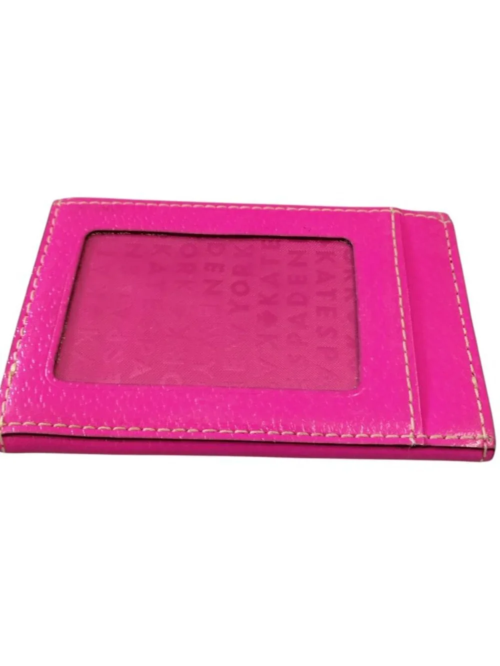Kate Spade Hot Pink Keyring Mini Wallet Cow Leather Folding Logo Snap Closure